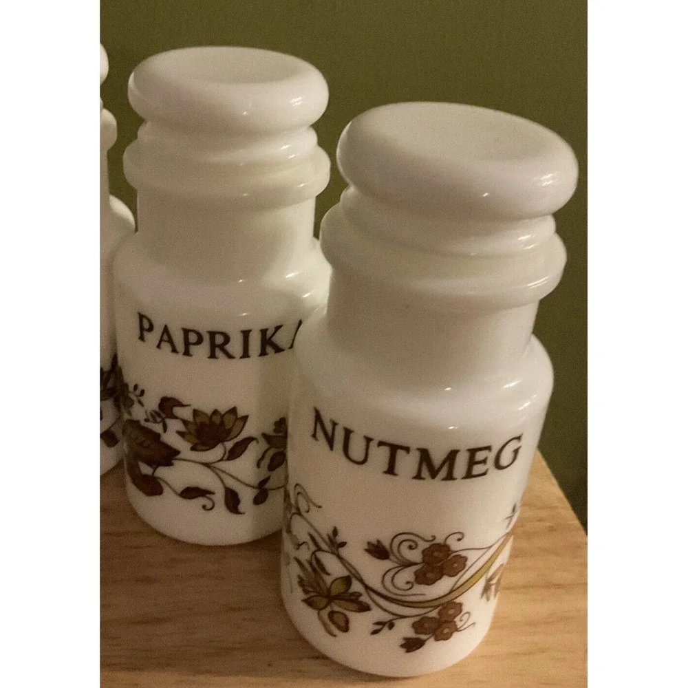 Vintage 10 Piece Milk Glass Cruets, Salt And Pepper Shakers‎ And Spice Jars